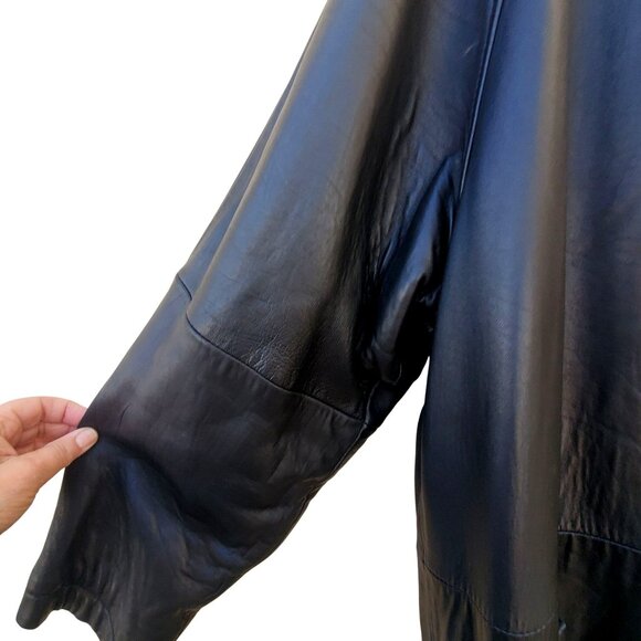 Vintage Colebrook Mens Long Black Leather Duster Coat L to XL Bomber - Picture 15 of 15